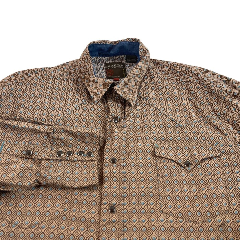 Roper‎ Pearl Snap Western Shirt Mens XL Geometric Print Pockets